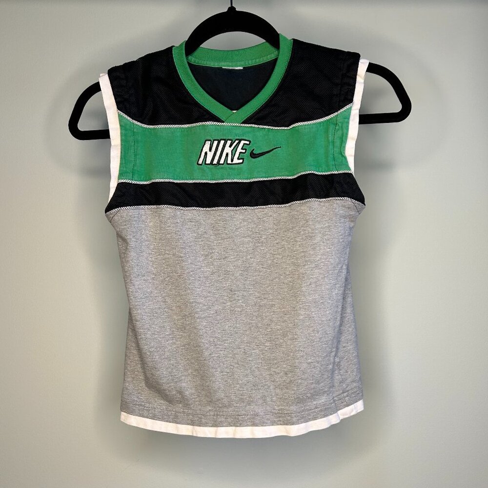 Vintage Nike Muscle Tank Top Green White Black Embroidered Logo
